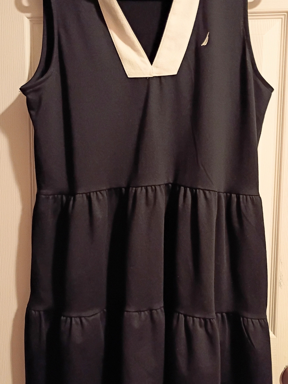 Nautica Women's Navy & Cream V-Neck Tiered Dress